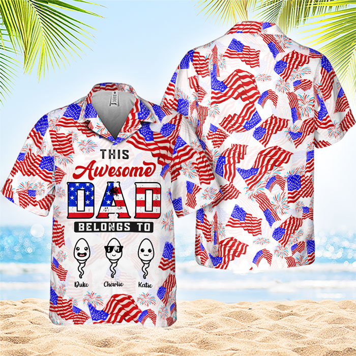 Ce papa génial appartient à - Chemise hawaïenne personnalisée - Cadeau pour papa