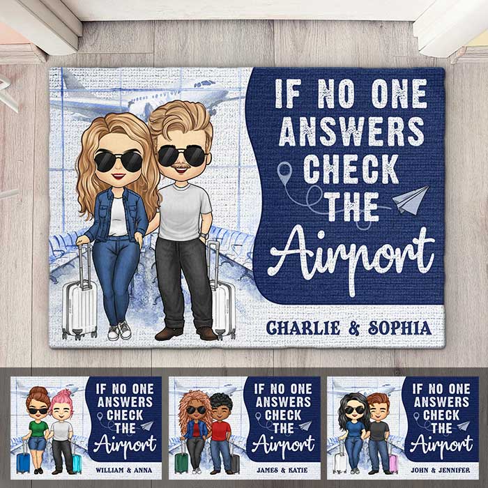 Si personne ne répond, vérifiez l'aéroport - Tapis décoratif personnalisé - Cadeau pour couple, mari et femme