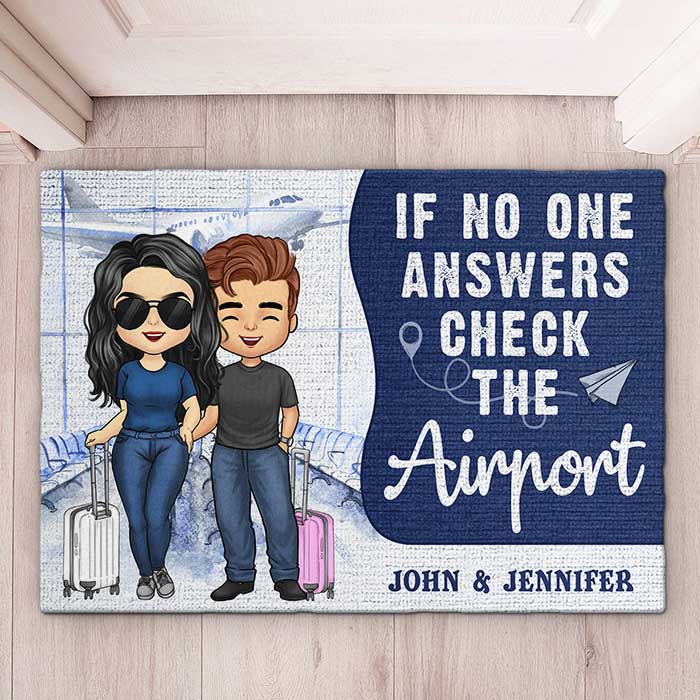 Si personne ne répond, vérifiez l'aéroport - Tapis décoratif personnalisé - Cadeau pour couple, mari et femme