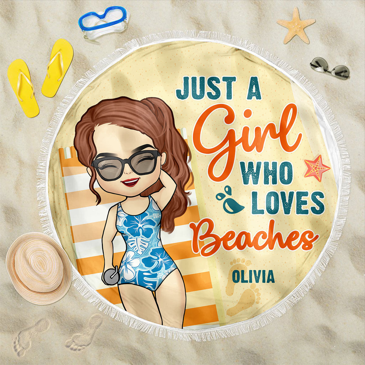 Serviette de plage ronde personnalisée « Good Times &amp; Tan Lines »