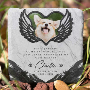 You Leave Paw Prints On Our Hearts - Personalized Memorial Stone, Pet Grave Marker - Upload Image, Memorial Gift, Sympathy Gift