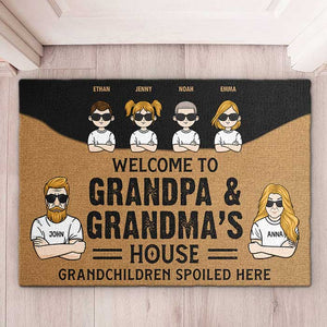 Bienvenue chez grand-père et grand-mère, petits-enfants gâtés ici - Cadeau pour couples, mari et femme - Tapis décoratif personnalisé