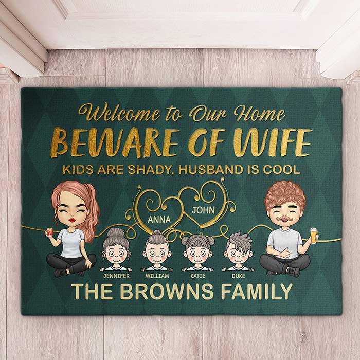 Attention à votre femme, votre mari est cool ! Tapis décoratif personnalisé ! Cadeau pour couple, mari et femme