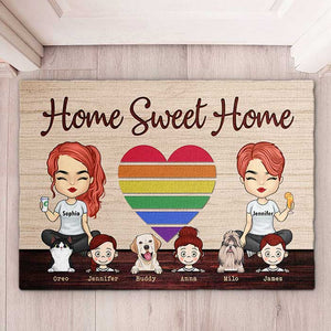 Notre maison douce avec enfants et animaux de compagnie - Tapis décoratif personnalisé - Cadeau pour les couples, cadeau pour les amoureux des animaux