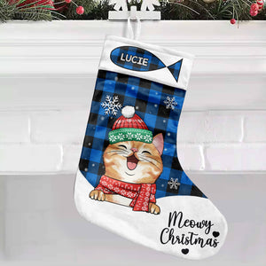 Meowy Christmas & Merry Woofmas - Christmas Dogs & Smiling Cats - Personalized Christmas Stocking.