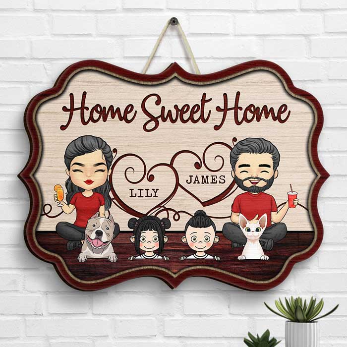Notre maison, douce maison - Panneau en bois personnalisé - Cadeau pour les couples, cadeau pour les amoureux des animaux