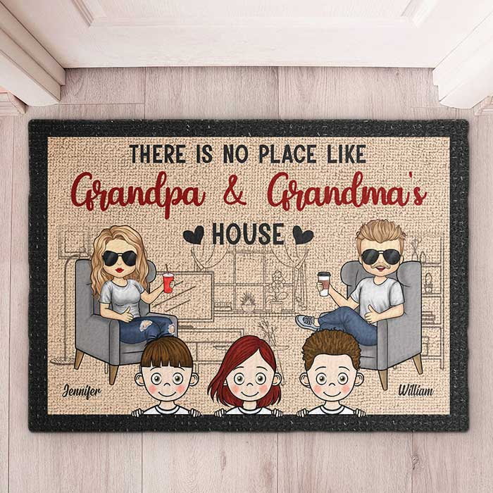 Il n'y a pas d'endroit comme la maison de grand-mère et grand-père - Cadeau pour couples, mari et femme - Tapis décoratif personnalisé
