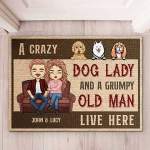 Une folle aux chiens et son homme - Tapis décoratif personnalisé - Cadeau pour les couples, cadeau pour les amoureux des animaux