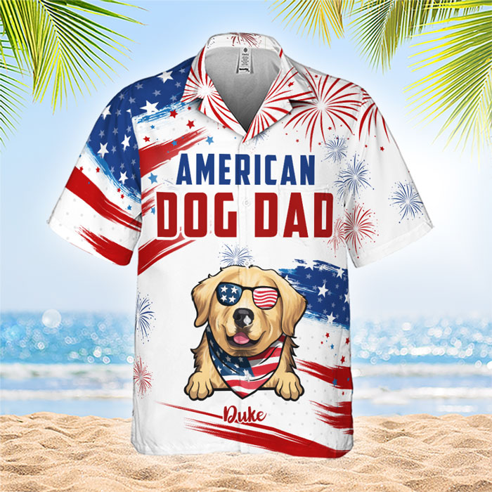 American Pet Dad - T-shirt hawaïen personnalisé - Cadeau pour papa, cadeau pour amoureux des animaux