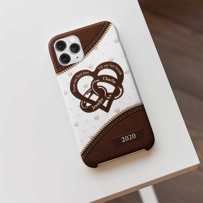 De notre premier baiser jusqu'à notre dernier souffle - Cadeau pour couple, mari et femme - Coque de téléphone personnalisée