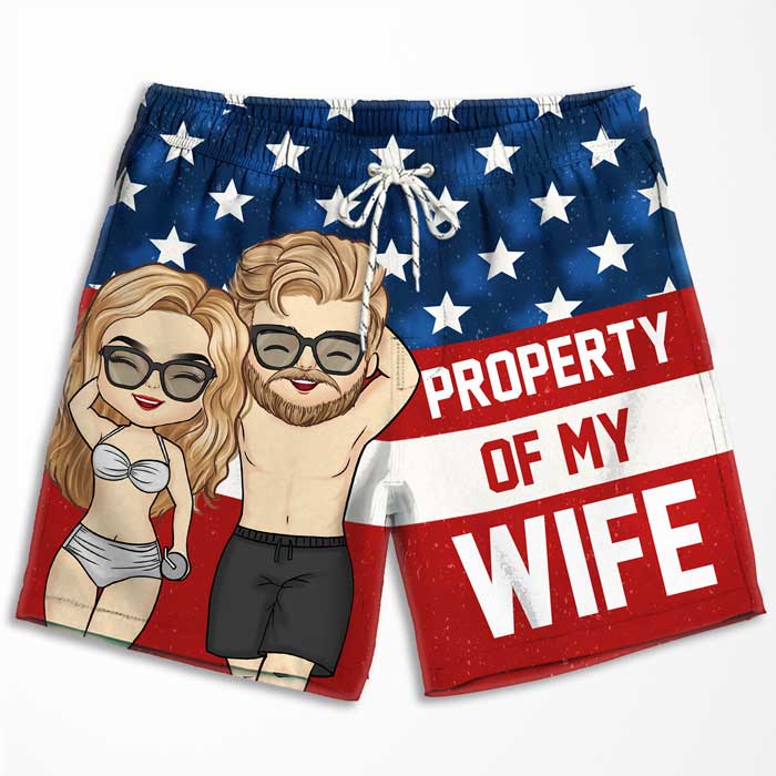Propriété de ma femme - Short de plage personnalisé pour couple - Cadeau pour couple, mari et femme