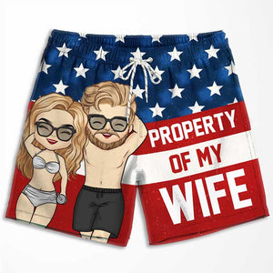 Propriété de ma femme - Short de plage personnalisé pour couple - Cadeau pour couple, mari et femme
