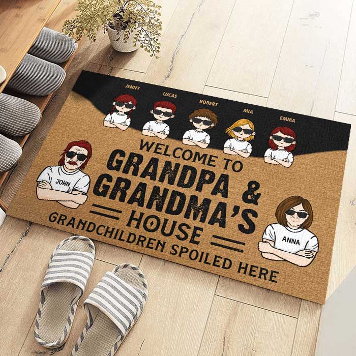 Bienvenue chez grand-père et grand-mère, petits-enfants gâtés ici - Cadeau pour couples, mari et femme - Tapis décoratif personnalisé