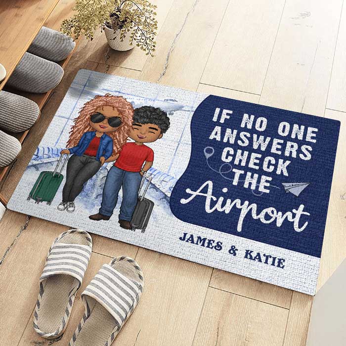 Si personne ne répond, vérifiez l'aéroport - Tapis décoratif personnalisé - Cadeau pour couple, mari et femme