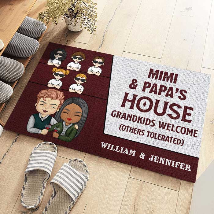 Maison de grand-père et grand-mère, petits-enfants bienvenus - Cadeau pour couples, mari et femme - Tapis décoratif personnalisé