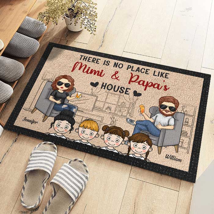 Il n'y a pas d'endroit comme la maison de grand-mère et grand-père - Cadeau pour couples, mari et femme - Tapis décoratif personnalisé