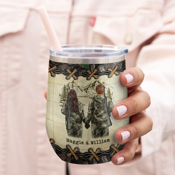 I Want To Hold Your Hand At 80 And Go Hunting - Personalized Wine Tumbler.