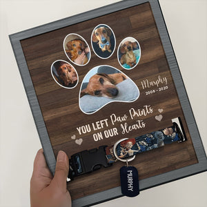You Left Paw Prints On Our Hearts - Personalized Memorial Pet Loss Sign (11x9 inches).