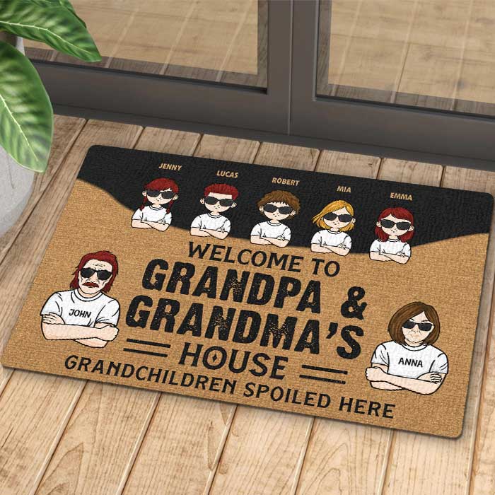 Bienvenue chez grand-père et grand-mère, petits-enfants gâtés ici - Cadeau pour couples, mari et femme - Tapis décoratif personnalisé
