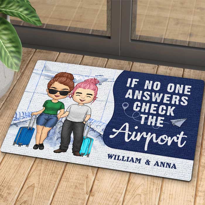Si personne ne répond, vérifiez l'aéroport - Tapis décoratif personnalisé - Cadeau pour couple, mari et femme