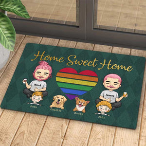 Notre maison douce avec enfants et animaux de compagnie - Tapis décoratif personnalisé - Cadeau pour les couples, cadeau pour les amoureux des animaux