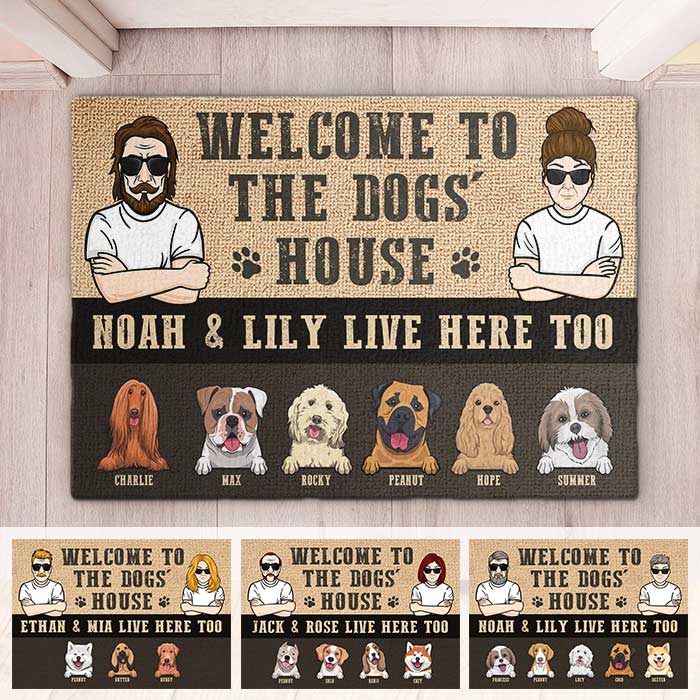 Welcome To The Dogs House, Husband And Wife - Personalized Decorative Mat.