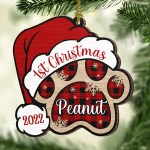Patte de chien - Joyeux et heureux - Décoration de Noël en bois personnalisée en forme de patte