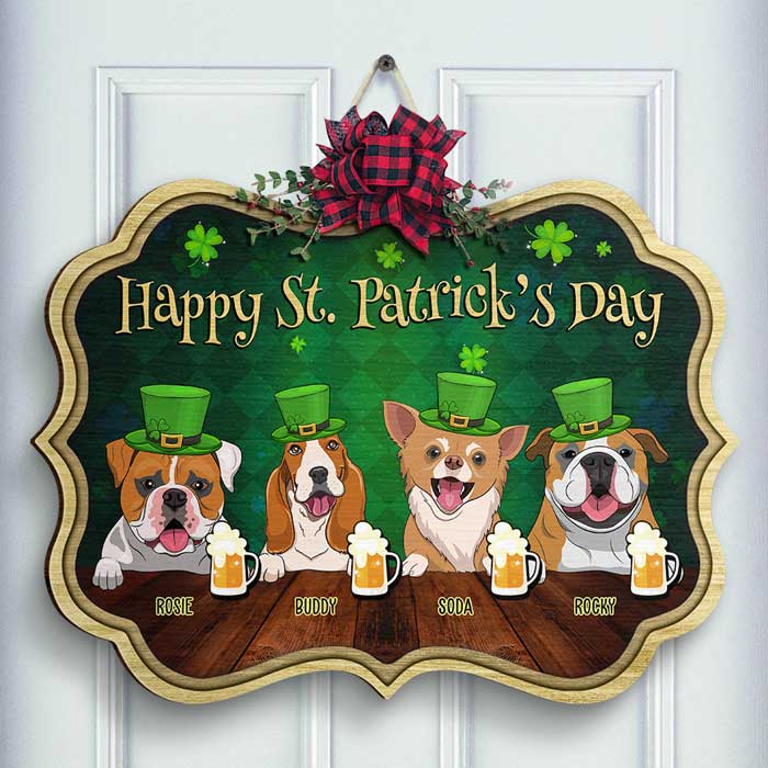 Happy Saint Patrick's Day - Gift For Dog Lovers, Personalized Shaped Wood Sign.