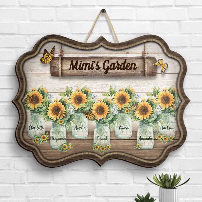 Grandma's Garden Sunflower - Gift For Grandma, Personalized Shaped Wood Sign.