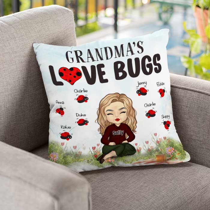 Grandma's Love Bugs - Gift For Grandma, Personalized Pillow.