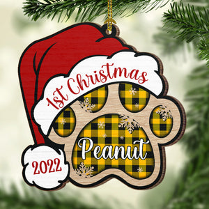 Patte de chien - Joyeux et heureux - Décoration de Noël en bois personnalisée en forme de patte
