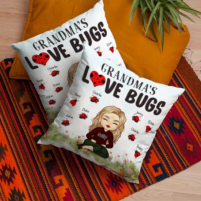 Grandma's Love Bugs - Gift For Grandma, Personalized Pillow.