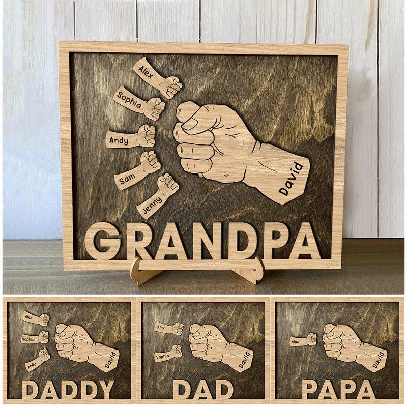 Grand-père, papa et enfants - Panneau personnalisé pour la fête des pères - Cadeau pour la fête des pères