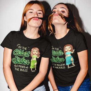 Sœur aînée, cadette et cadette - T-shirt unisexe personnalisé - Cadeau pour sœurs