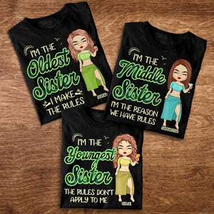 Sœur aînée, cadette et cadette - T-shirt unisexe personnalisé - Cadeau pour sœurs