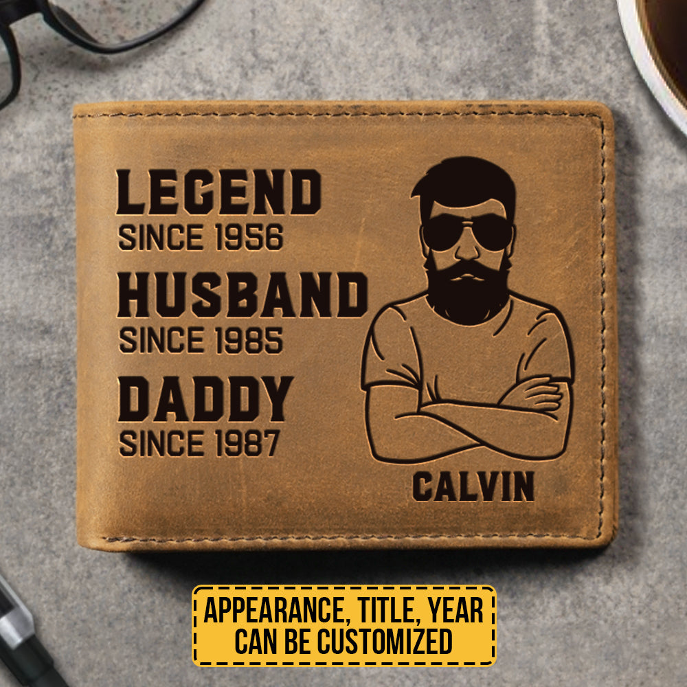 Légende, Mari, Papa - Portefeuille à deux volets personnalisé - Cadeau pour papa, grand-père