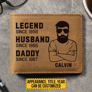 Légende, Mari, Papa - Portefeuille à deux volets personnalisé - Cadeau pour papa, grand-père