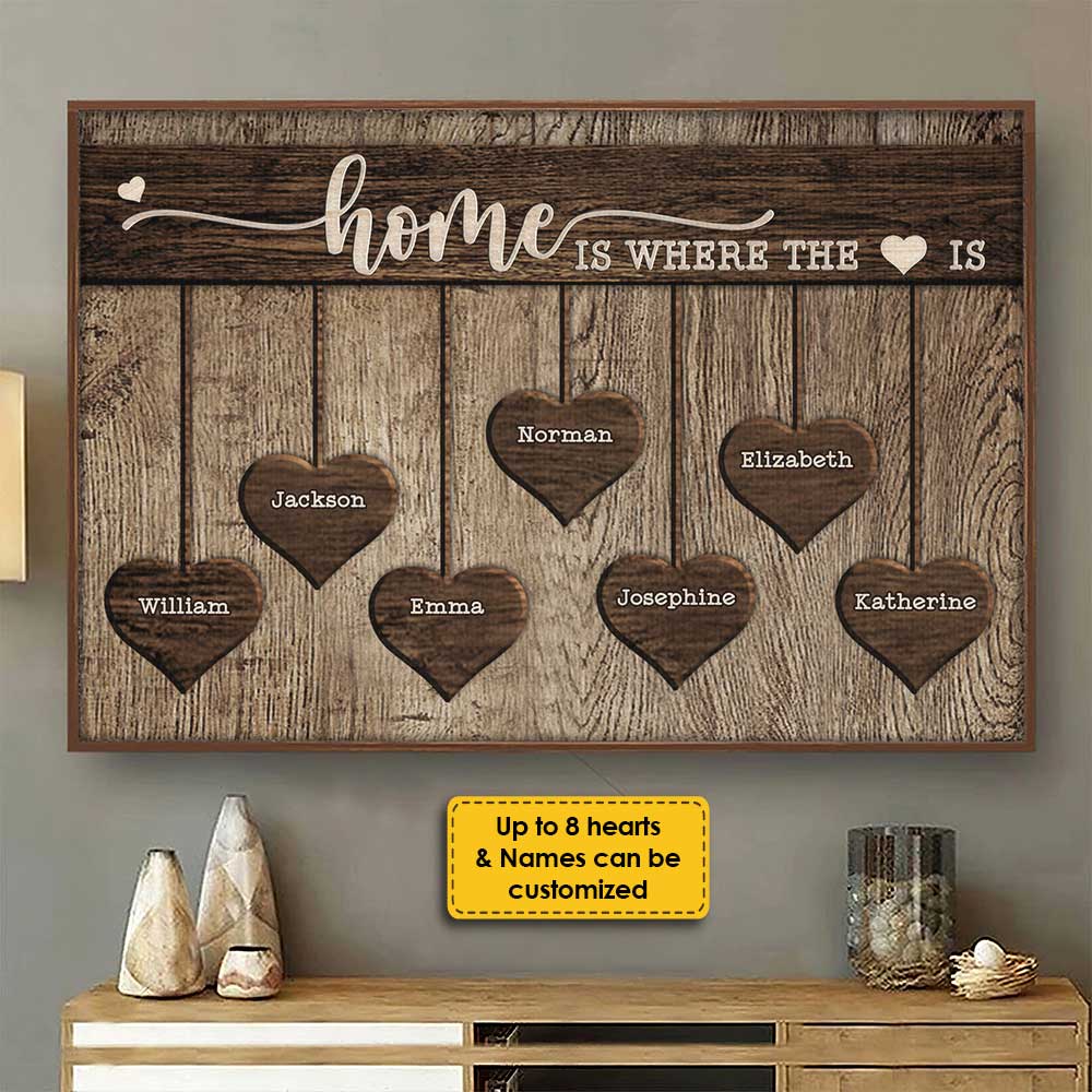 La maison est là où se trouve le cœur - Affiche horizontale personnalisée - Cadeau pour couple, mari et femme
