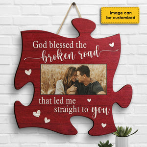 Que Dieu bénisse la route brisée qui m'a conduit droit à toi - Télécharger une image, cadeau pour couple, mari et femme, panneau en bois personnalisé