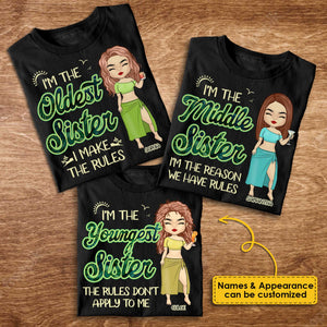 Sœur aînée, cadette et cadette - T-shirt unisexe personnalisé - Cadeau pour sœurs