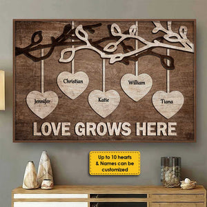 L'amour grandit ici - Affiche horizontale personnalisée - Cadeau pour les grands-parents