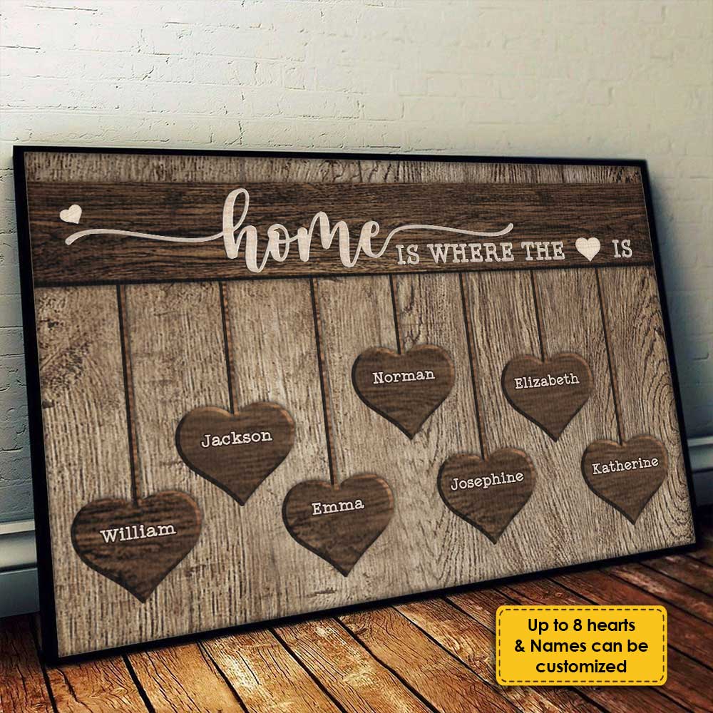 La maison est là où se trouve le cœur - Affiche horizontale personnalisée - Cadeau pour couple, mari et femme