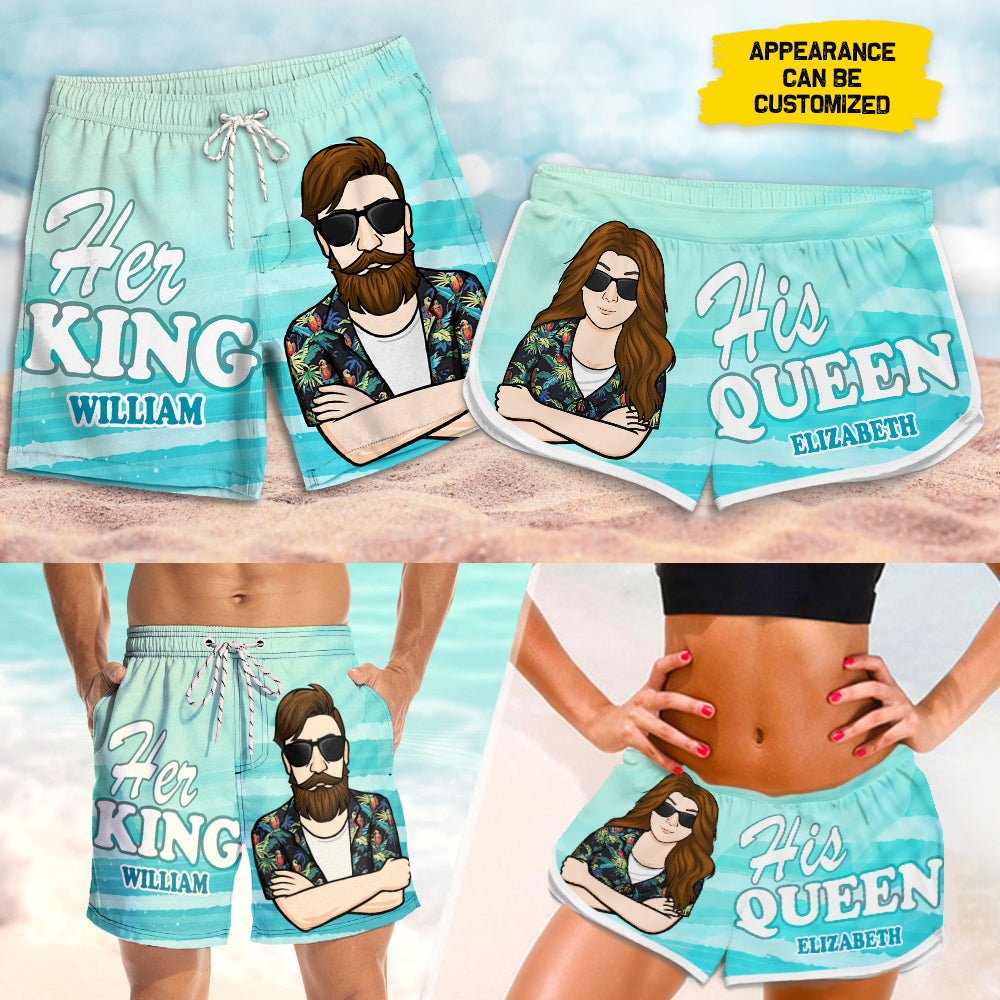 Son Roi et Sa Reine - Short de plage personnalisé pour couple - Cadeau pour couple, mari et femme