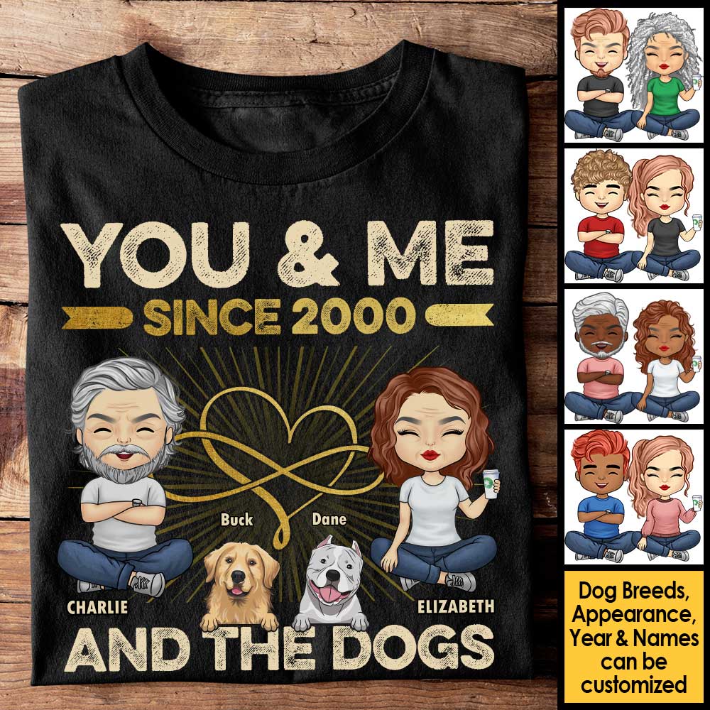 Toi, moi et les chiens - T-shirt unisexe personnalisé, sweat à capuche, sweat-shirt - Cadeau pour couple, mari, femme, anniversaire, fiançailles, mariage, cadeau de mariage