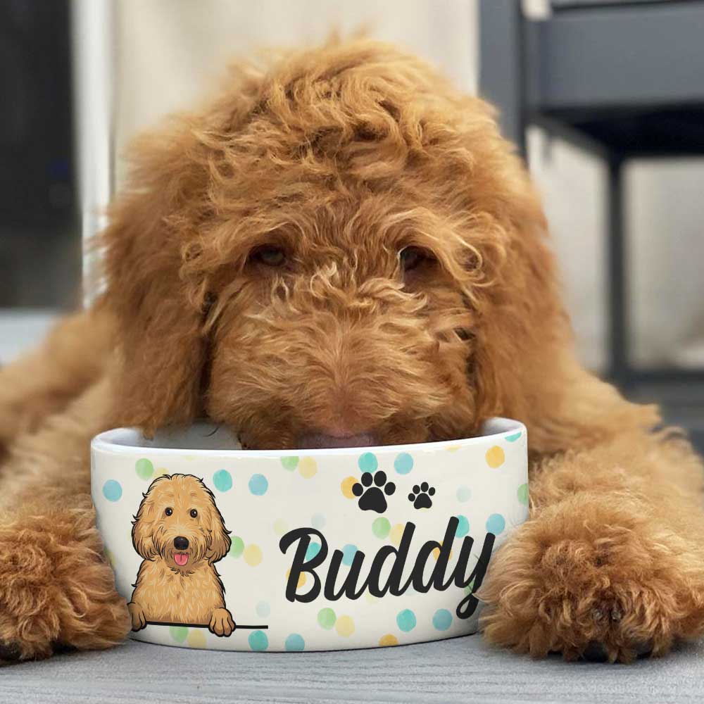 Colorful Dot, Gift For Dog Lovers - Personalized Custom Dog Bowls.