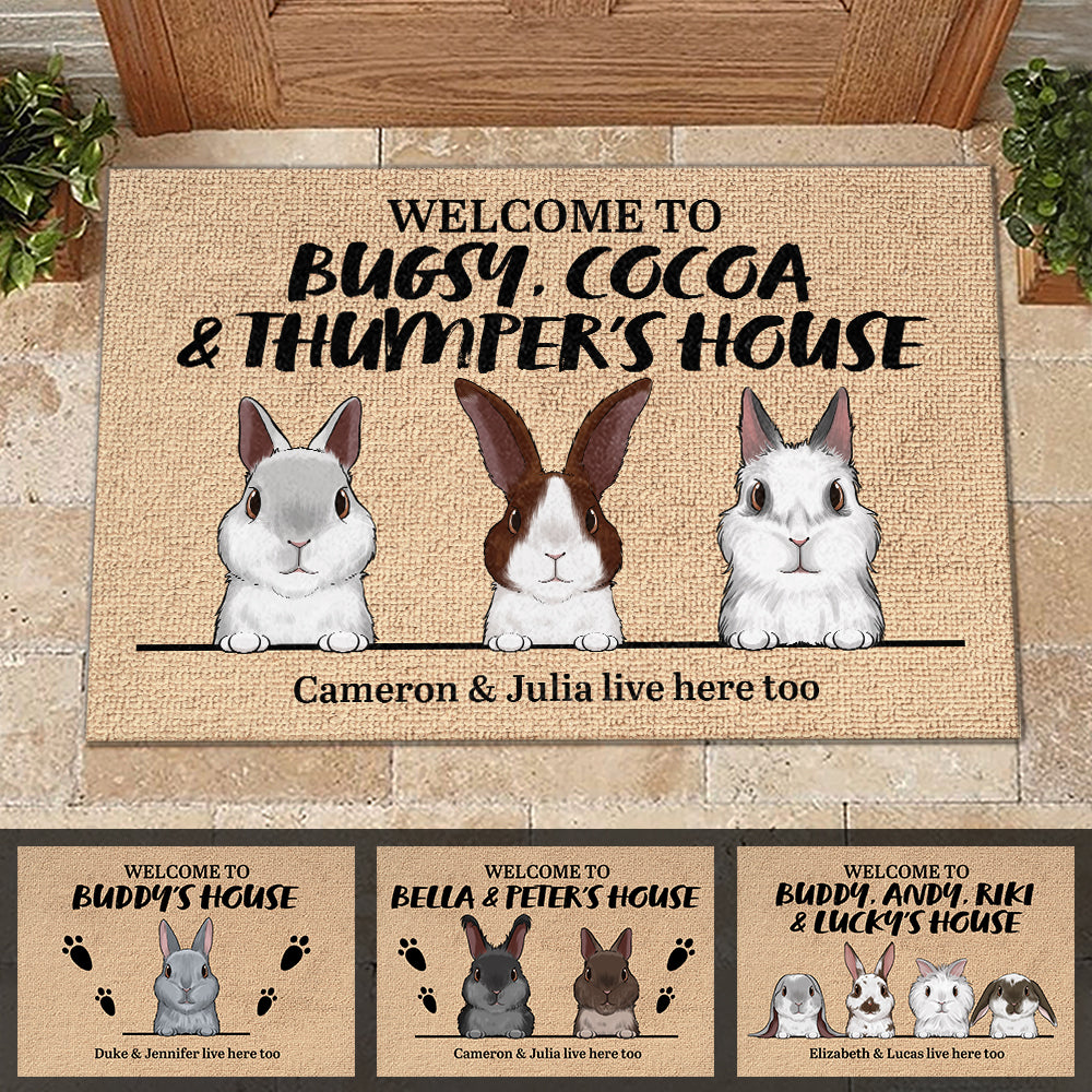 Welcome To The Rabbit's House Bunny - Personalized Decorative Mat.