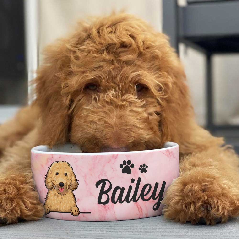 Pink White Green Blue Marble, Gift For Dog Lovers - Personalized Custom Dog Bowls.