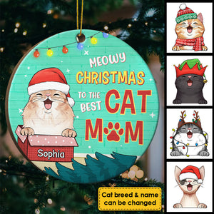 Meowy Woofmas To The Best Mom And Dad - Personalized Round Ornament.