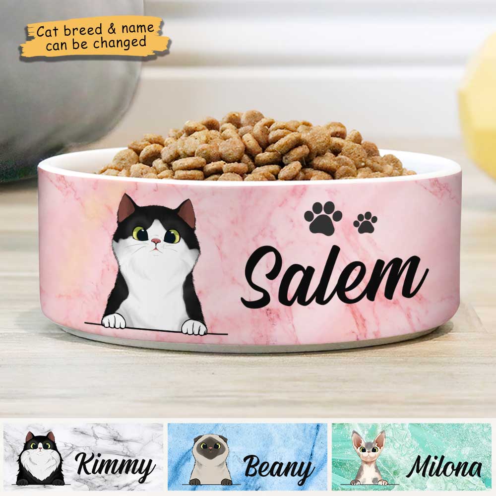 Pink White Green Blue, Gift For Cat Lovers - Personalized Custom Cat Bowls.
