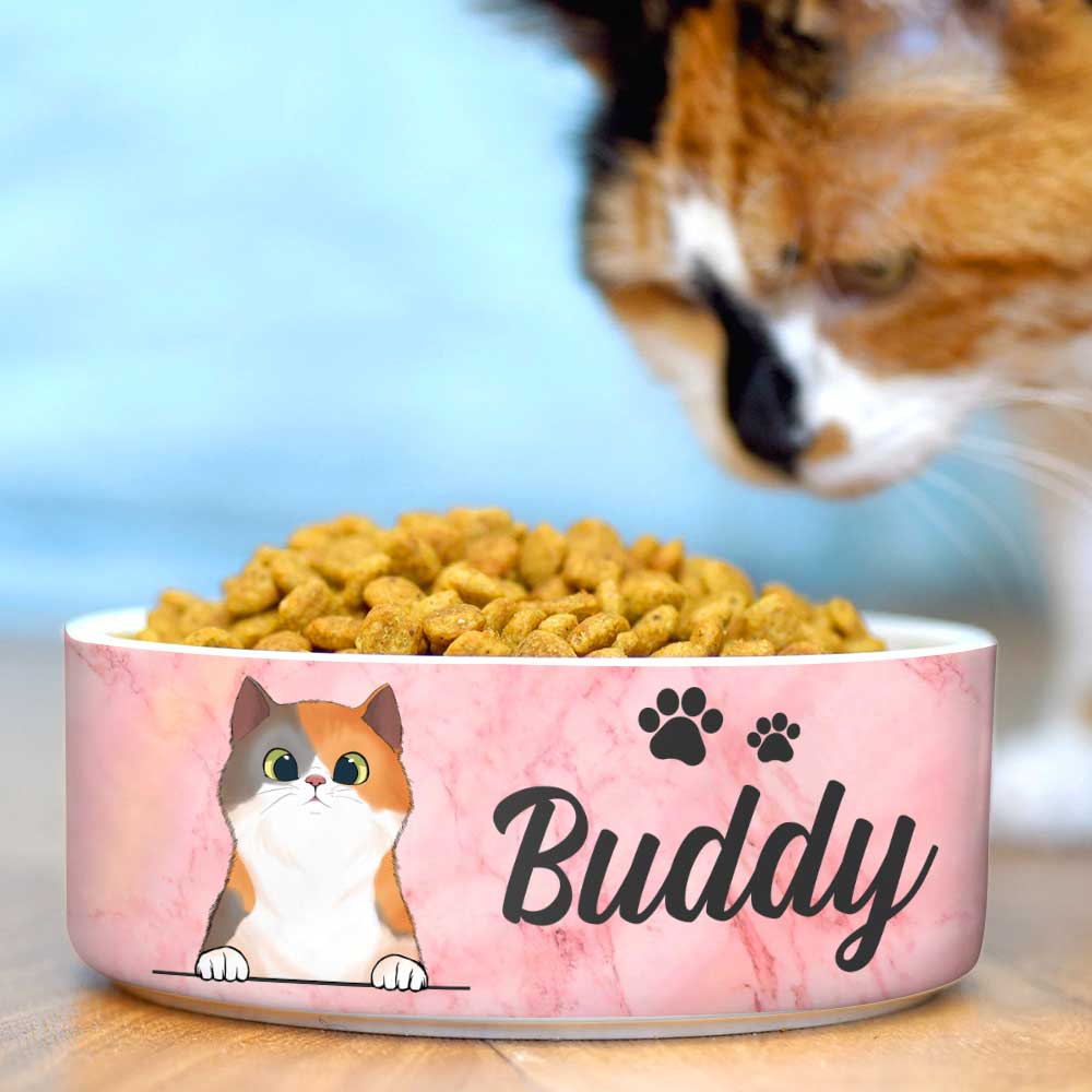 Pink White Green Blue, Gift For Cat Lovers - Personalized Custom Cat Bowls.